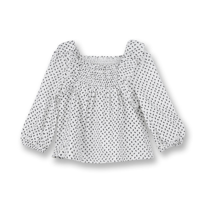 Poney Girls White Short Sleeve Blouse Ruffle With Smocked Details 1230054
