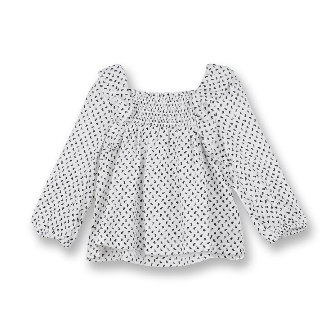 Poney Girls White Short Sleeve Blouse Ruffle With Smocked Details 1230054