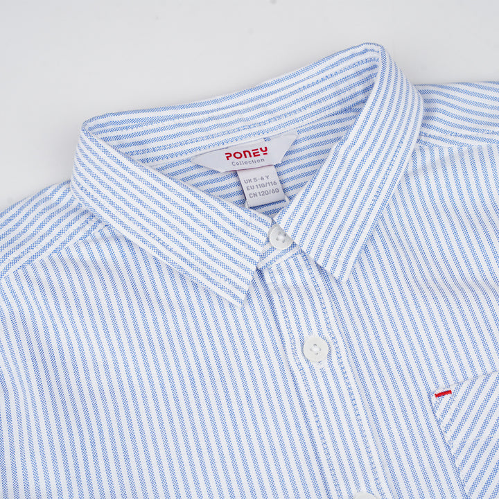 Poney Boys Blue Stripes Oxford Long Sleeve Shirt