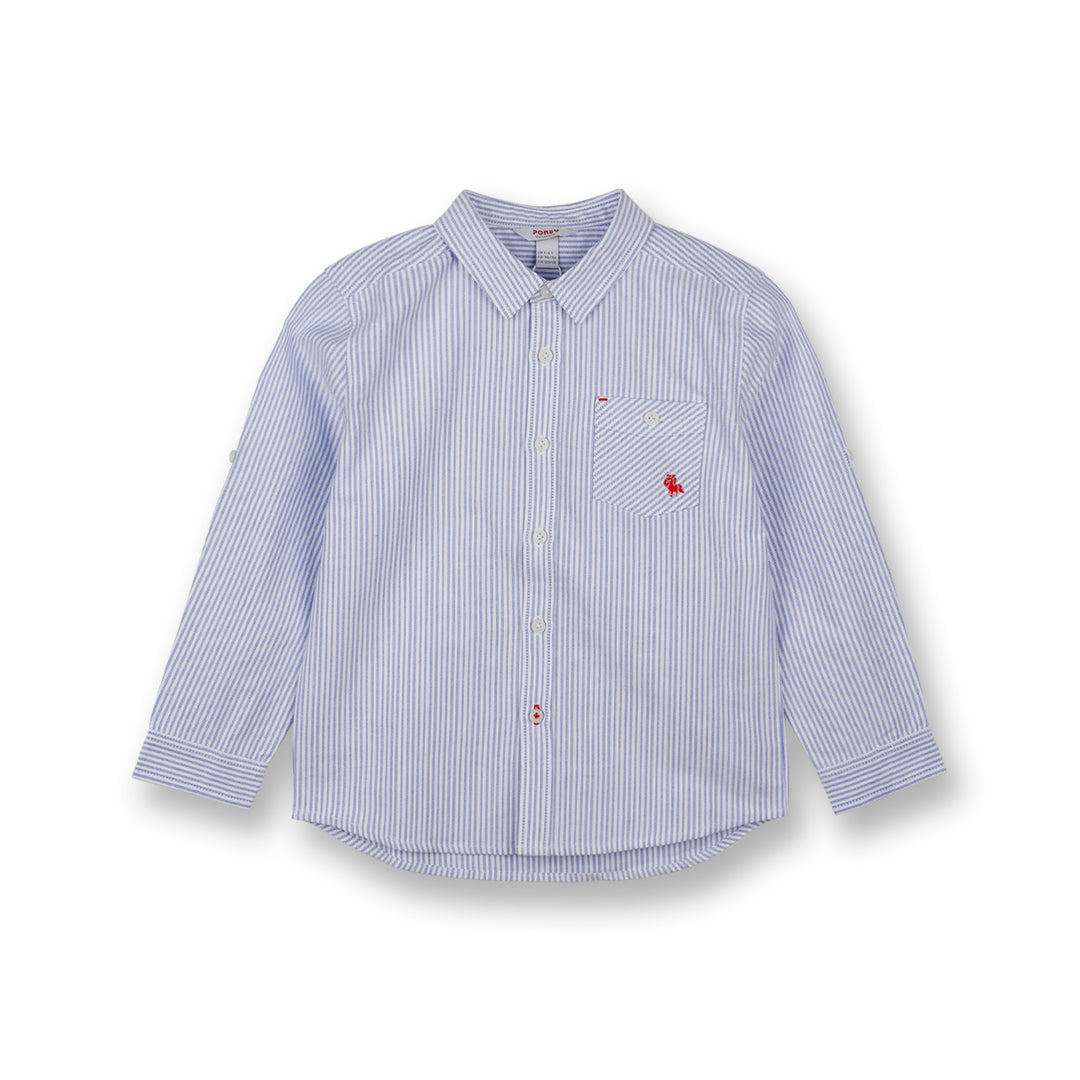 Poney Boys Blue Stripes Oxford Long Sleeve Shirt