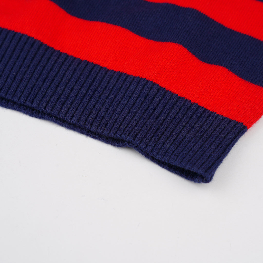 Poney Boys Red Navy Stripe Round Neck Short Sleeve Sweater