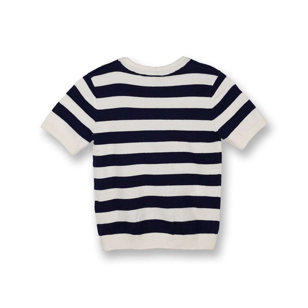 Poney Boys Navy Stripe Round Neck Short Sleeve Sweater