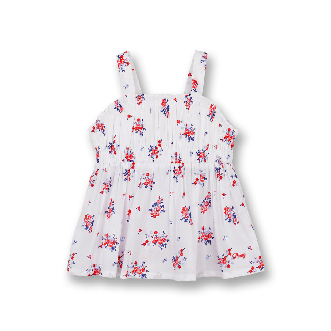 Poney Girls White Ditsy Ruby Red Floral Sleeveless Blouse