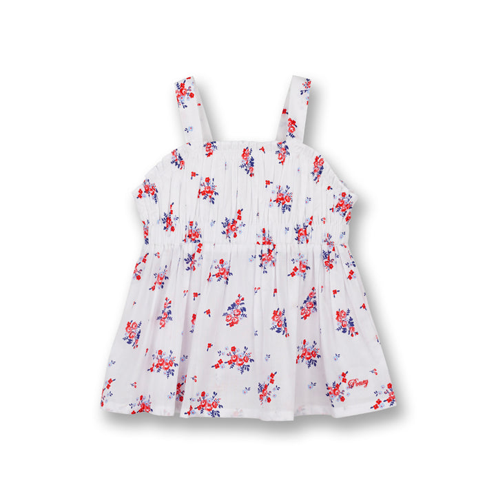 Poney Girls White Ditsy Ruby Red Floral Sleeveless Blouse