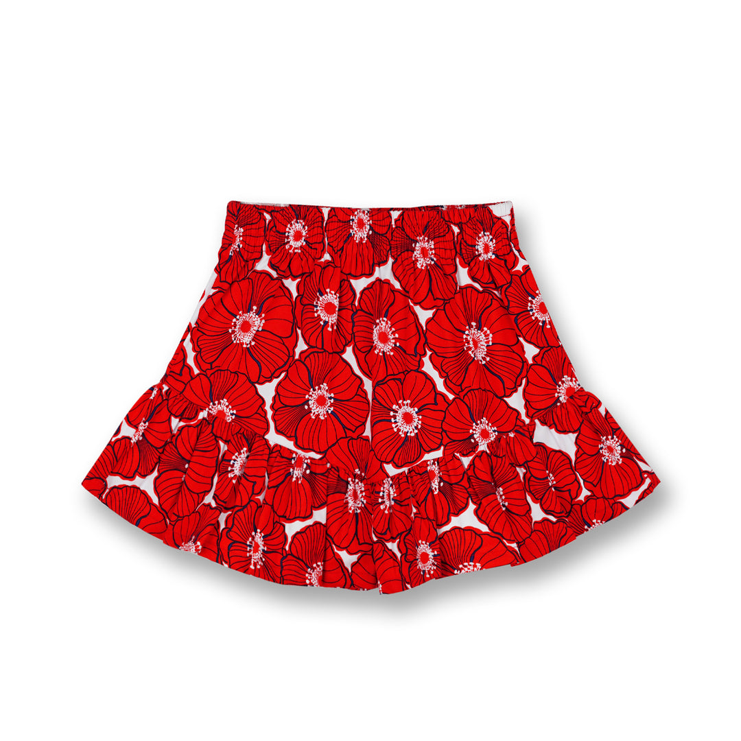 Poney Girls Red Dainty Flower Petals Printed Panel Skirt