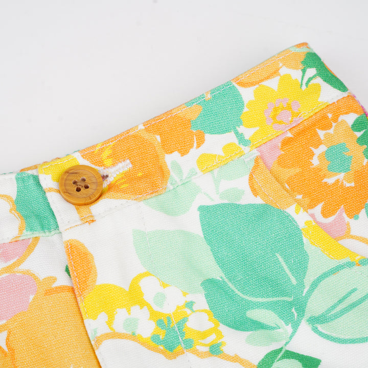 Poney Girls Light Orange Flower Pastels Printed Shorts