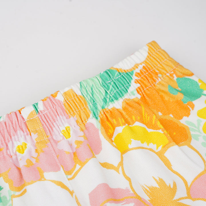 Poney Girls Light Orange Flower Pastels Printed Shorts