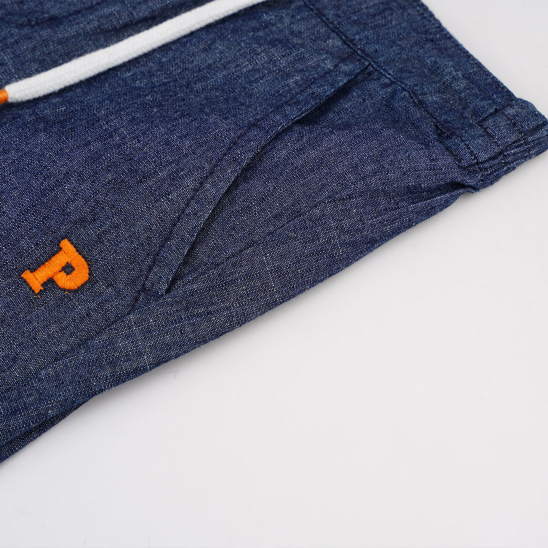 Poney Boys Navy Chambray Orange Poney Logo Long Pants