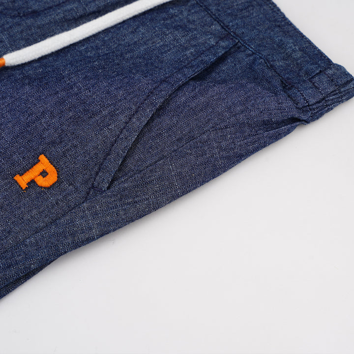 Poney Boys Navy Chambray Orange Poney Logo Long Pants
