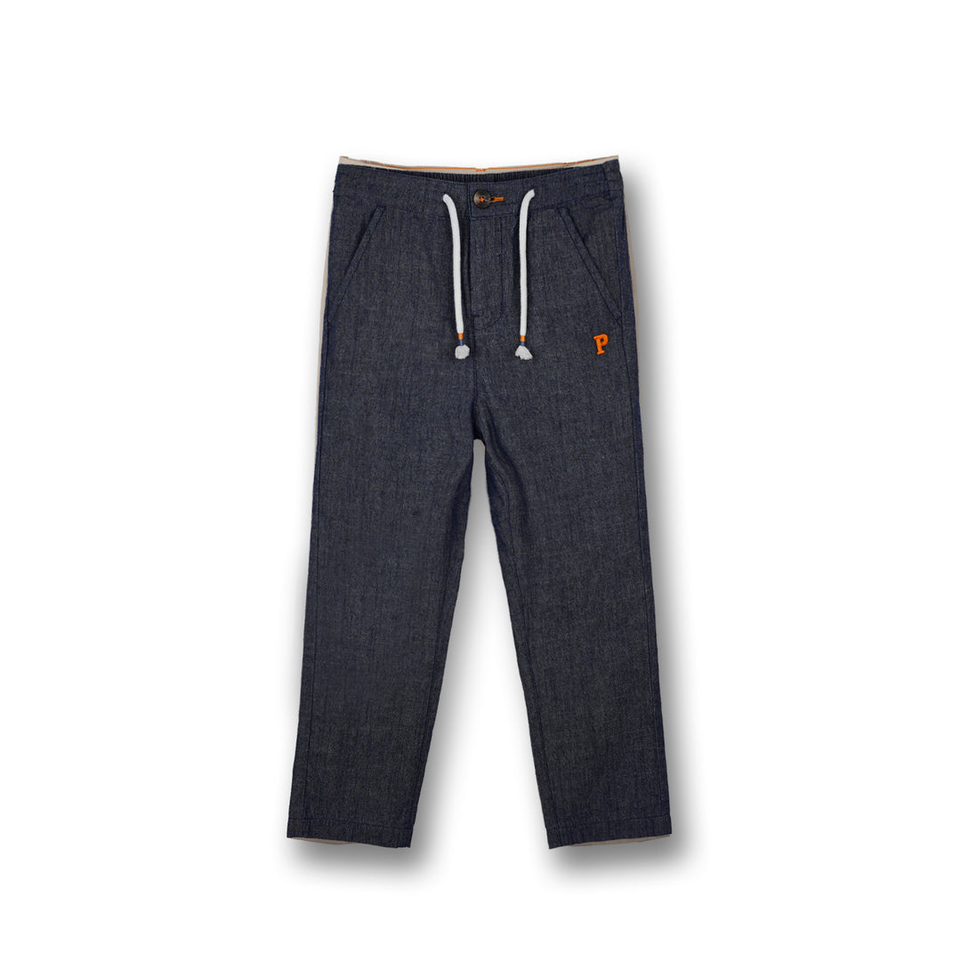 Poney Boys Navy Chambray Orange Poney Logo Long Pants