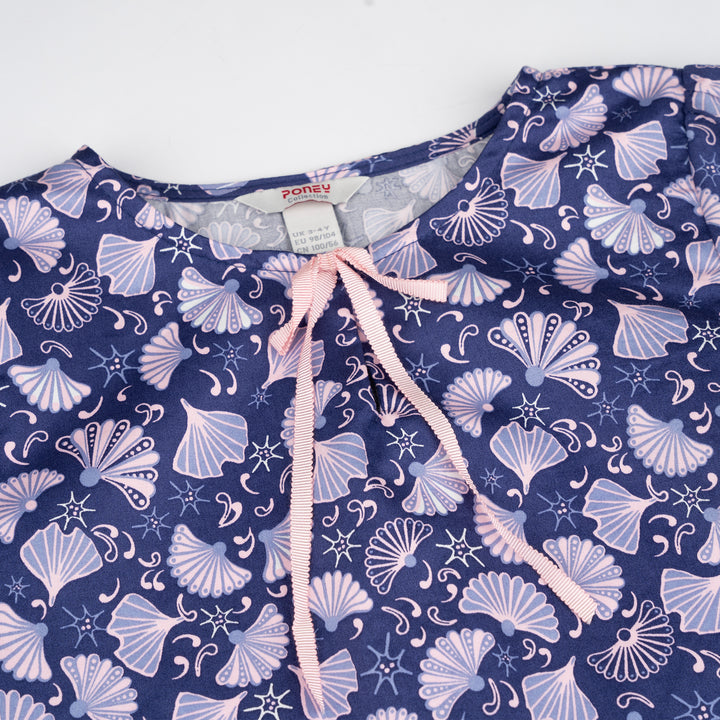 Poney Girls Navy Kipas Tangan 7/8 Long Sleeve Blouse