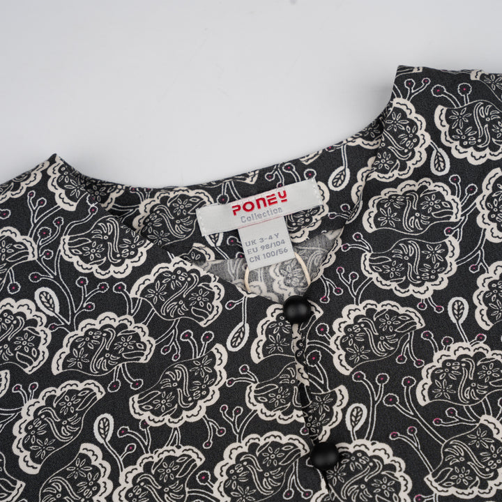 Poney Girls Dark Grey Karipap Printed 7/8 Long Sleeve Blouse