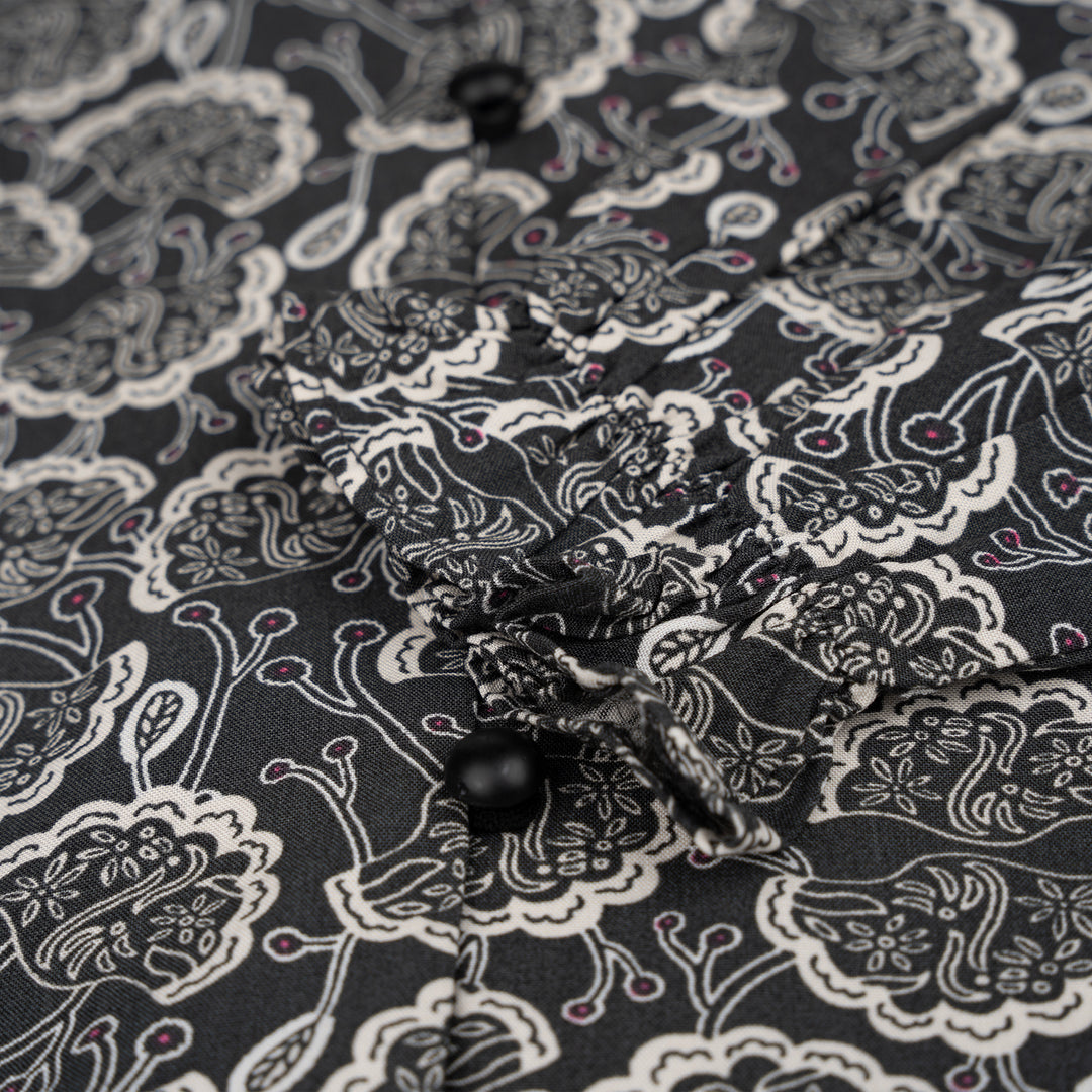 Poney Girls Dark Grey Karipap Printed 7/8 Long Sleeve Blouse