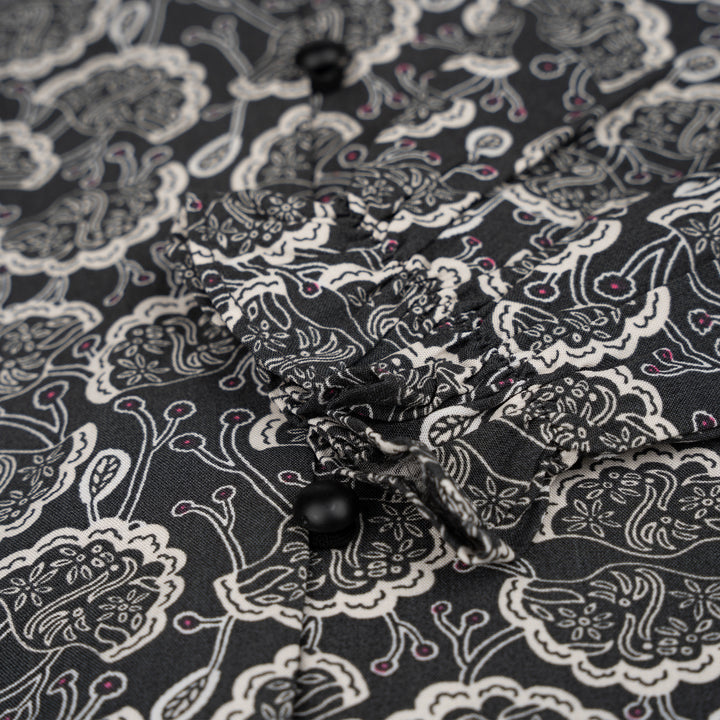 Poney Girls Dark Grey Karipap Printed 7/8 Long Sleeve Blouse