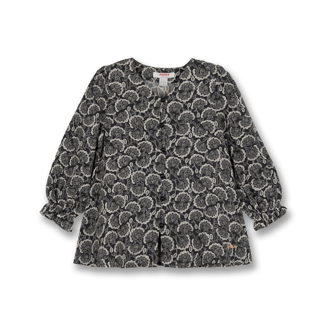 Poney Girls Dark Grey Karipap Printed 7/8 Long Sleeve Blouse