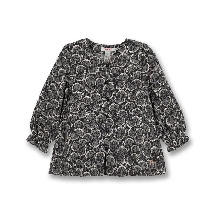 Poney Girls Dark Grey Karipap Printed 7/8 Long Sleeve Blouse