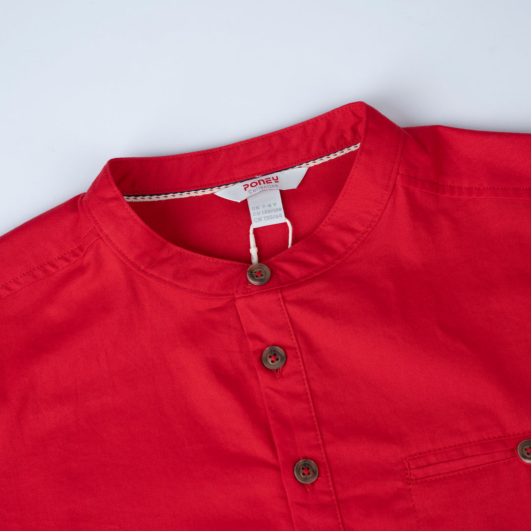 Poney Boys Red Textured Long Sleeve Loose Fitted Shirt 1240048