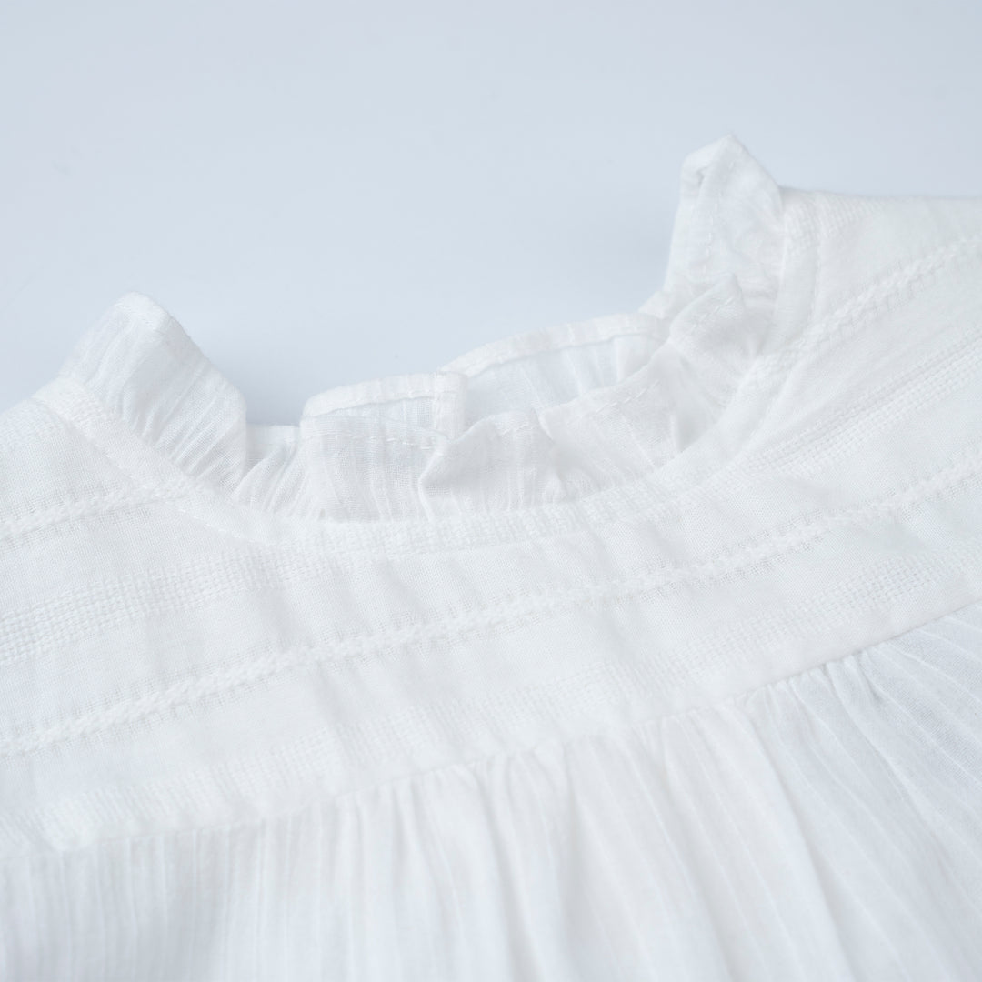 Girls White Embroidered Long Sleeve Blouse