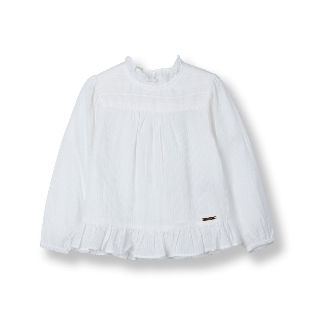 Girls White Embroidered Long Sleeve Blouse