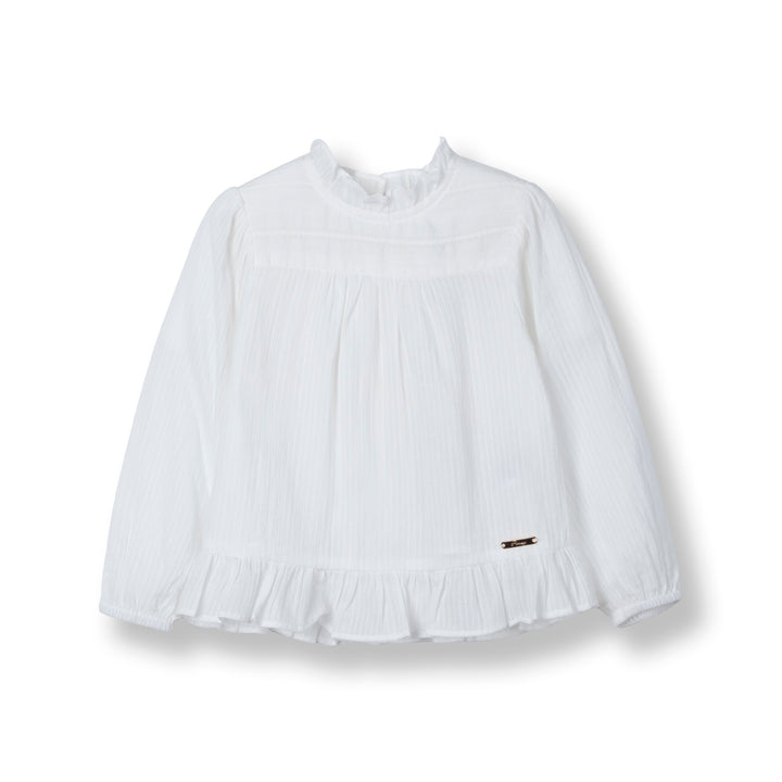 Girls White Embroidered Long Sleeve Blouse