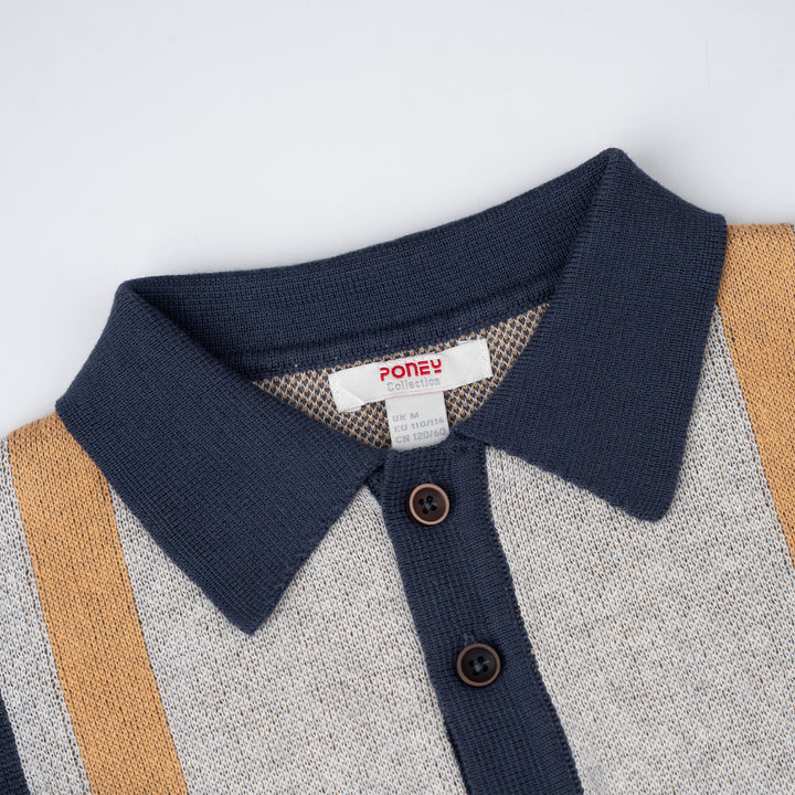 Poney Boys Melange Flat Knit Short Sleeve Polo Top