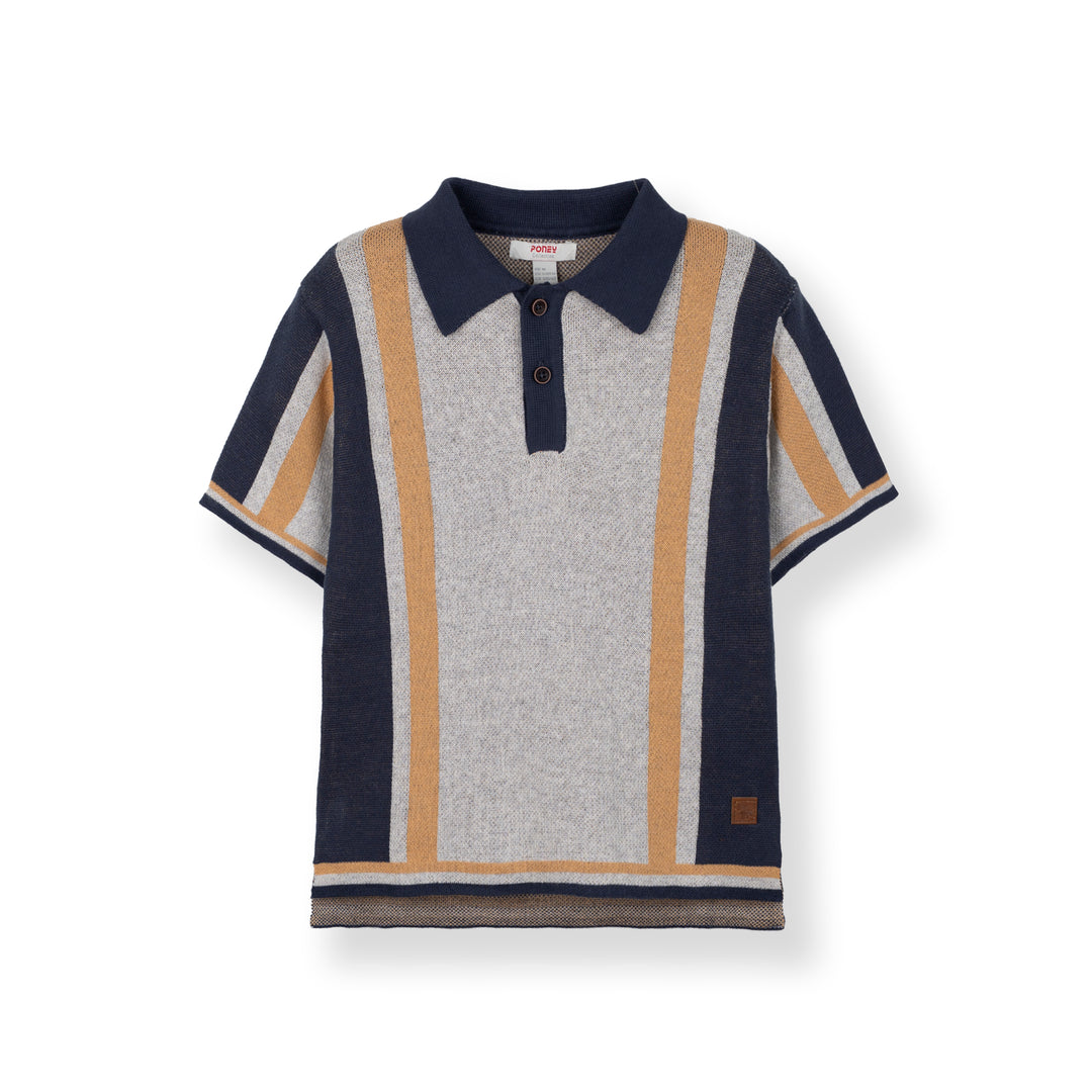 Poney Boys Melange Flat Knit Short Sleeve Polo Top