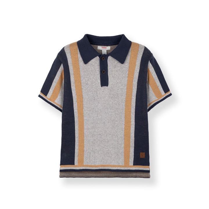 Poney Boys Melange Flat Knit Short Sleeve Polo Top