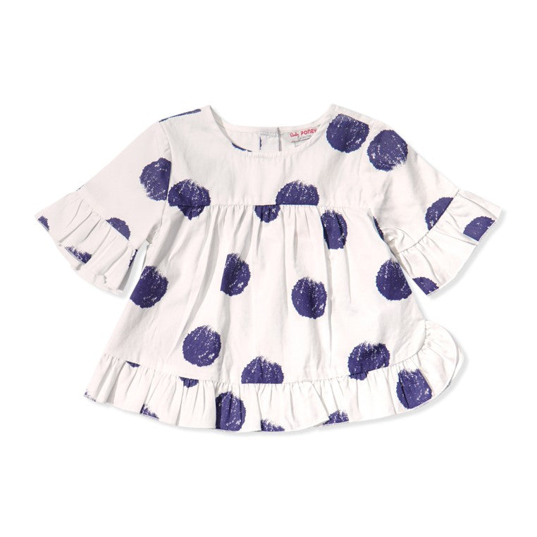 Poney Girls White Marie Purple Polka Short Sleeve Blouse