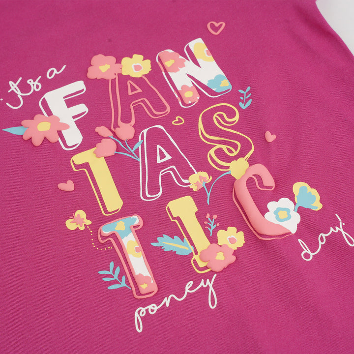 Poney Girls Maroon It's A Fantastic Day Short Sleeve Tee