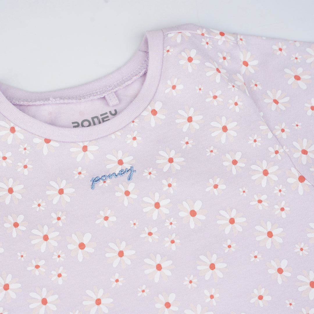 Poney Girls Light Purple Daisy Flowers Short Sleeve Dress