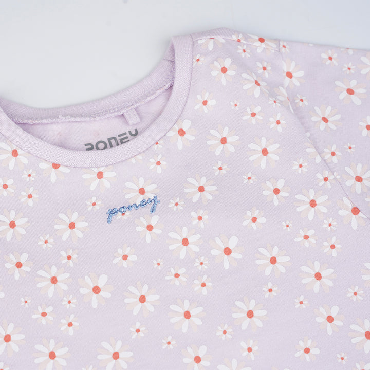 Poney Girls Light Purple Daisy Flowers Short Sleeve Dress