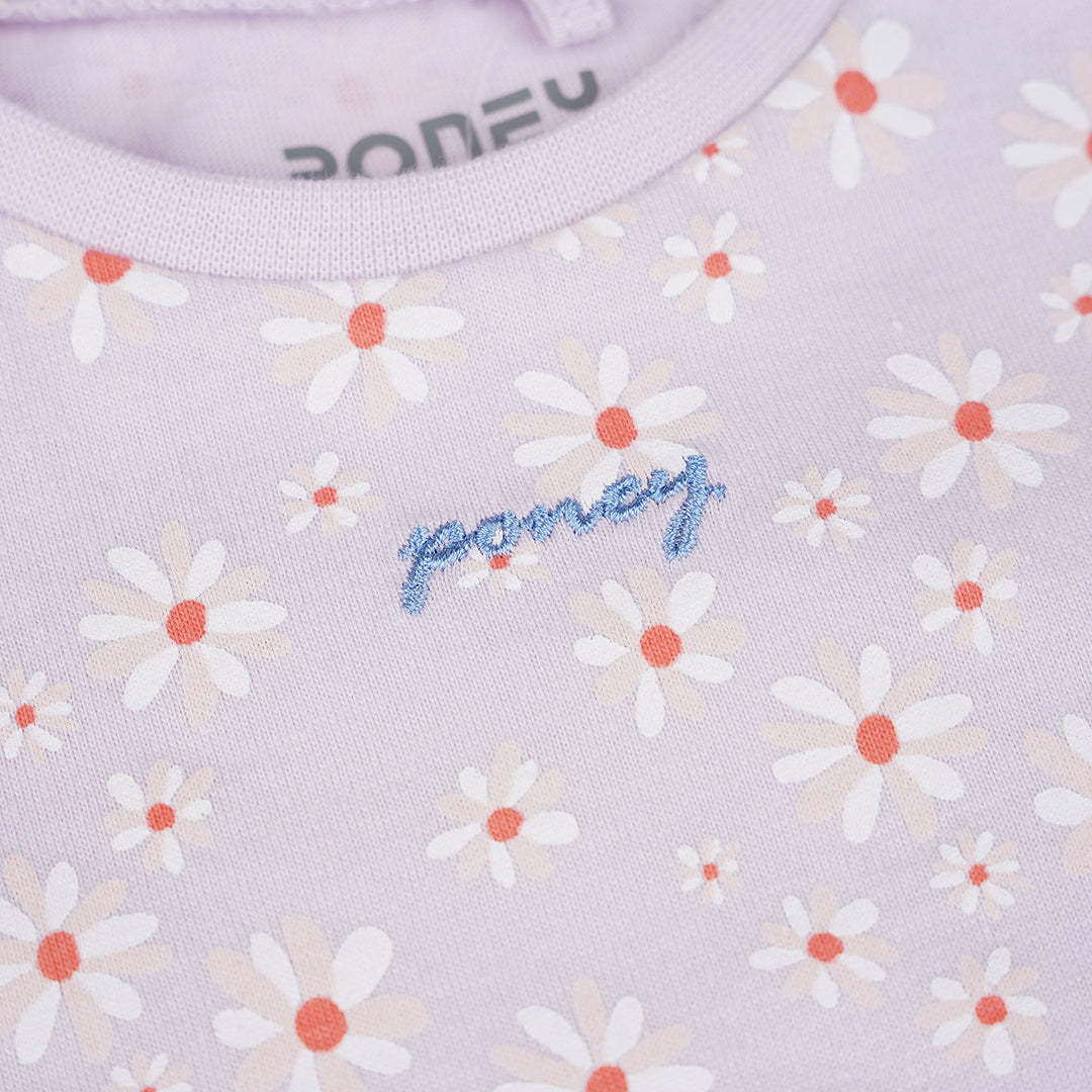 Poney Girls Light Purple Daisy Flowers Short Sleeve Dress
