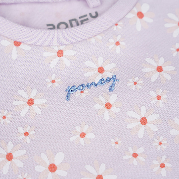 Poney Girls Light Purple Daisy Flowers Short Sleeve Dress