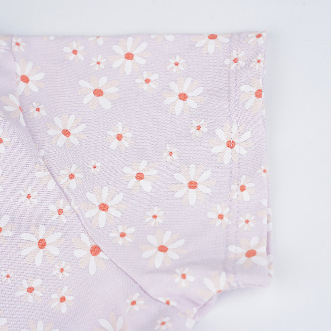 Poney Girls Light Purple Daisy Flowers Short Sleeve Dress