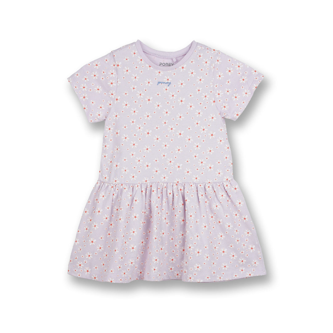Poney Girls Light Purple Daisy Flowers Short Sleeve Dress