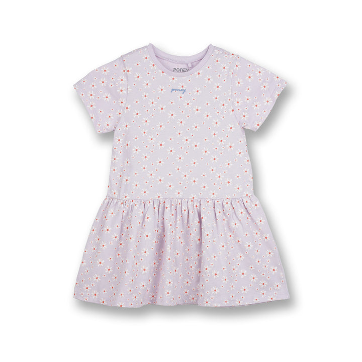 Poney Girls Light Purple Daisy Flowers Short Sleeve Dress