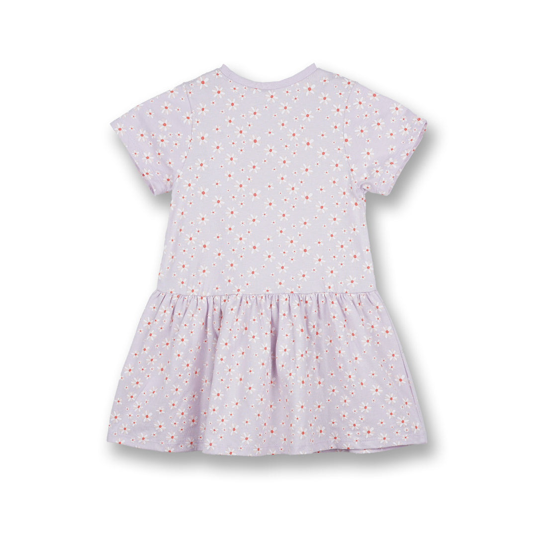 Poney Girls Light Purple Daisy Flowers Short Sleeve Dress