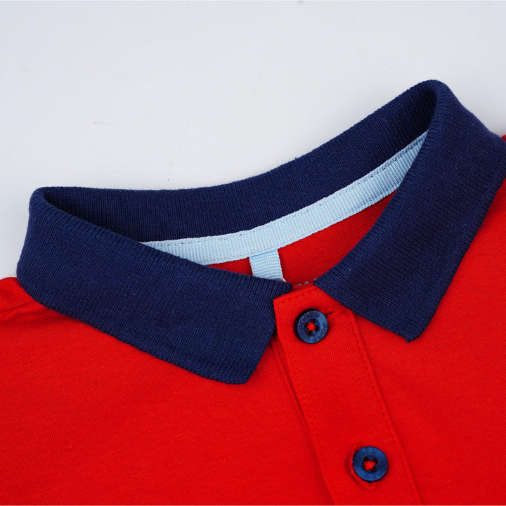 Poney Boys Red Striped Poney Logo Short Sleeve Polo