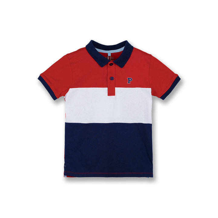 Poney Boys Red Striped Poney Logo Short Sleeve Polo