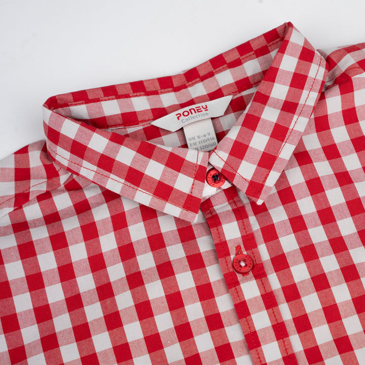 Poney Boys Red Goji Berry Gingham Long Sleeve Shirt