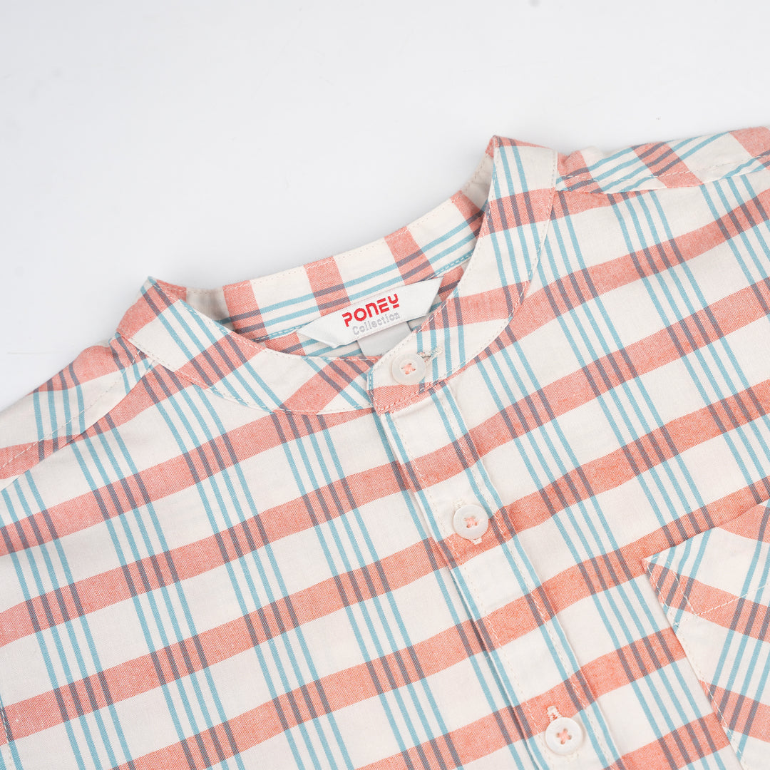 Poney Boys Orange Abu's Checked Short Sleeve Shirt