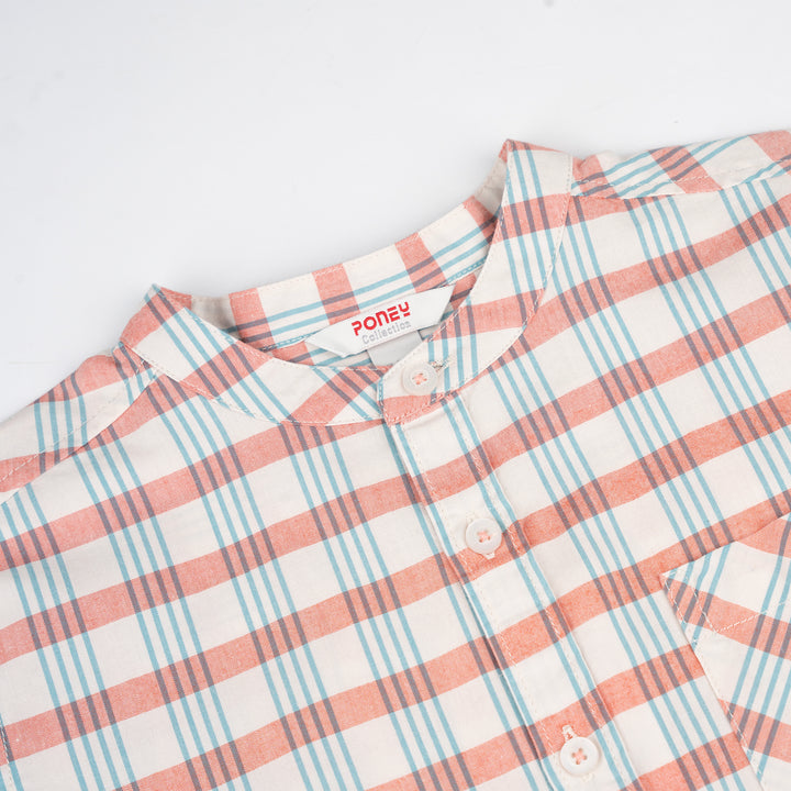 Poney Boys Orange Abu's Checked Short Sleeve Shirt