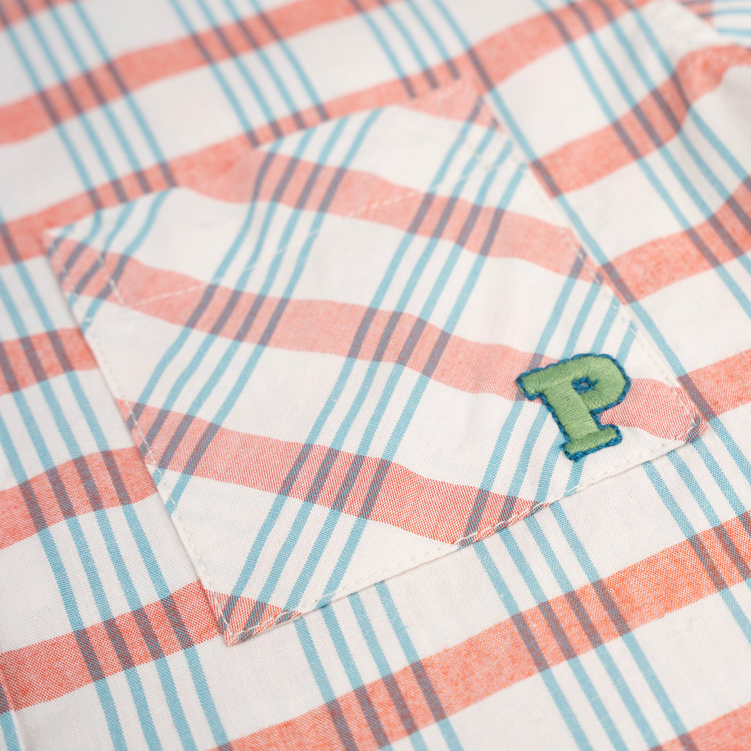 Poney Boys Orange Abu's Checked Short Sleeve Shirt