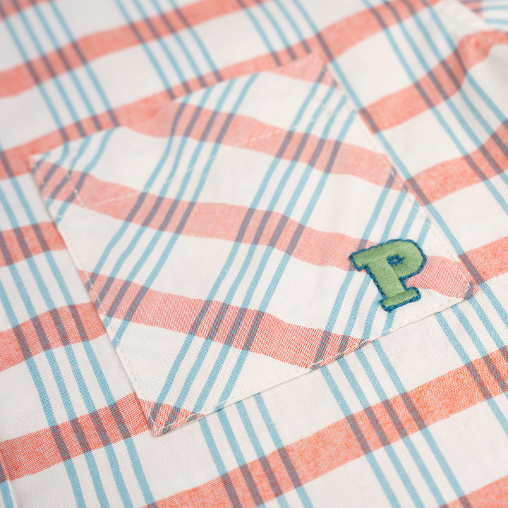 Poney Boys Orange Abu's Checked Short Sleeve Shirt
