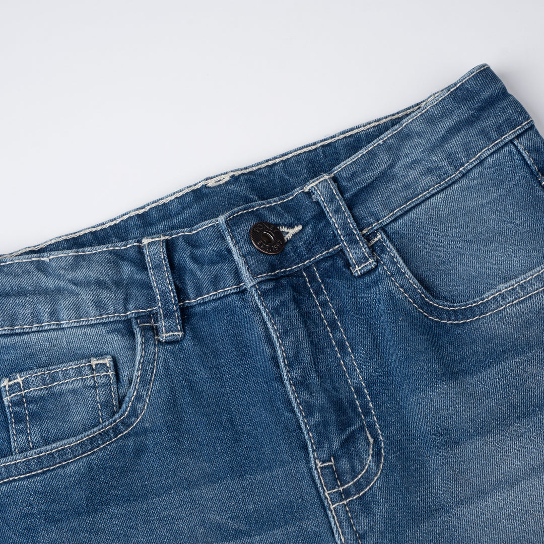 Poney Boys Medium Blue Embroidered “P” Slim Fit Jeans
