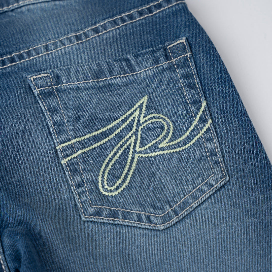 Poney Boys Medium Blue Embroidered “P” Slim Fit Jeans