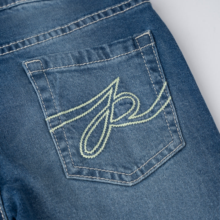 Poney Boys Medium Blue Embroidered “P” Slim Fit Jeans