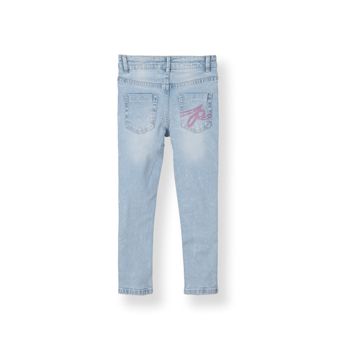 Poney Girls Light Blue Embroidered “P” Skinny Zip-Up Jeans