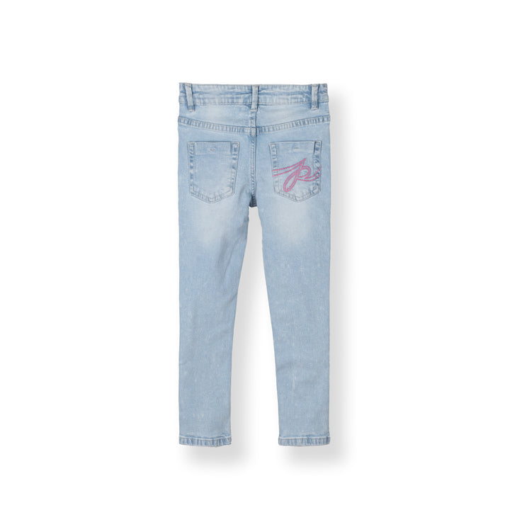 Poney Girls Light Blue Embroidered “P” Skinny Zip-Up Jeans