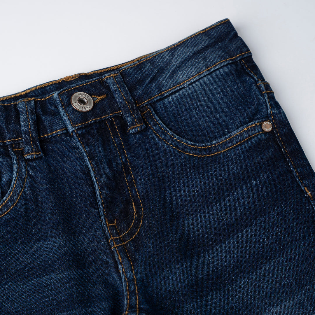Poney Girls Navy Embroidered “P” Skinny Zip-Up Jeans